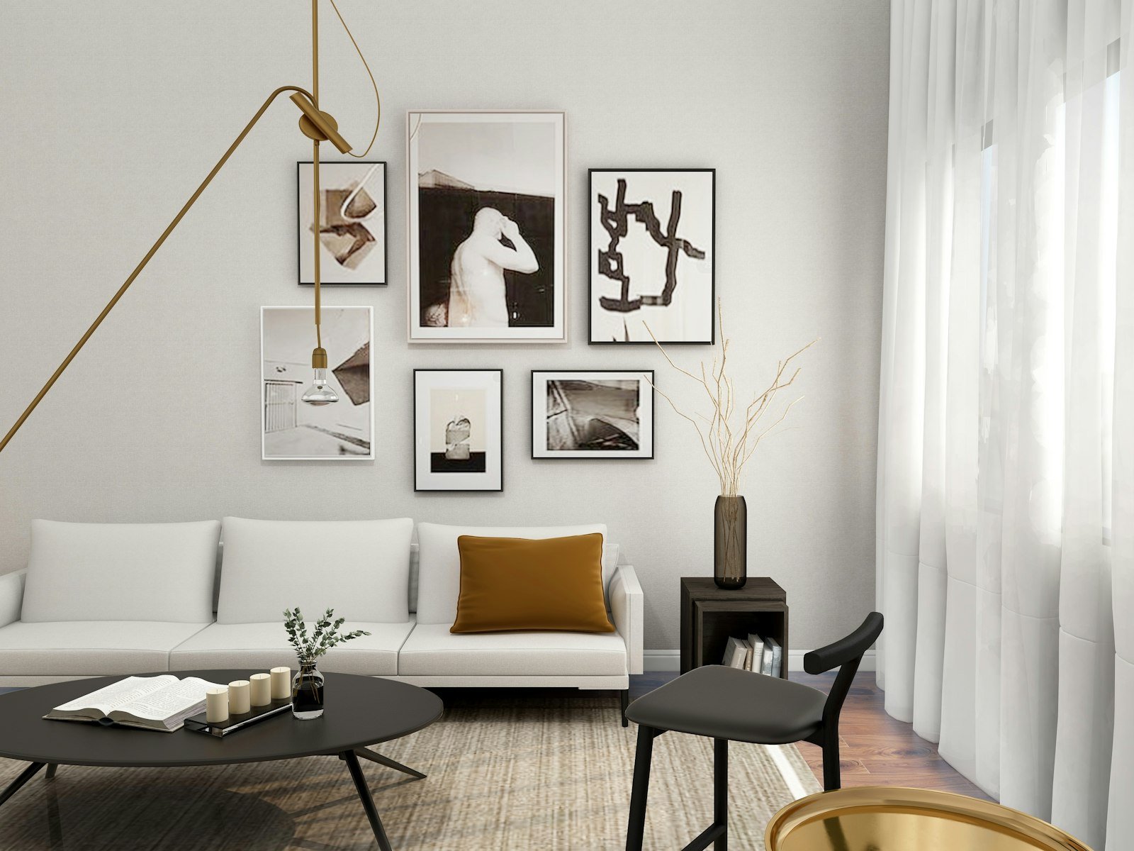 Living room with a white sofa